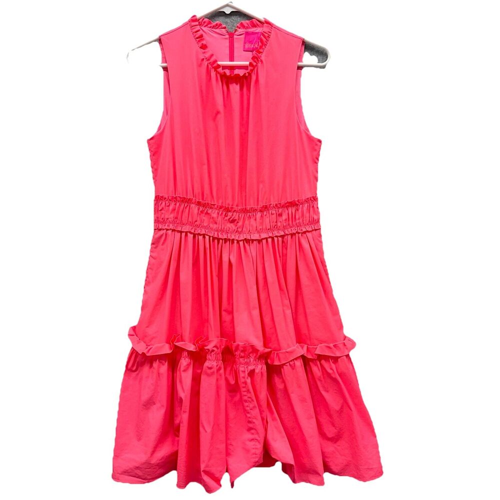 Lilly Pulitzer Elina Dress 2 Cotton Poplin Stretch Tiered Ruffle Lilac Rose Pink